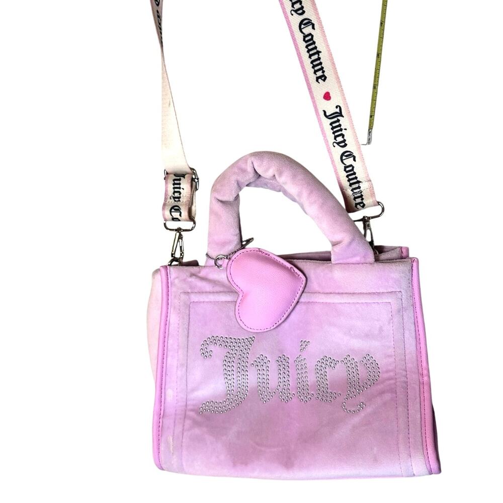 Juicy Couture Velour Rhinestone Mini Tote Y2K Pink Crossbody Bag Charm Coquette